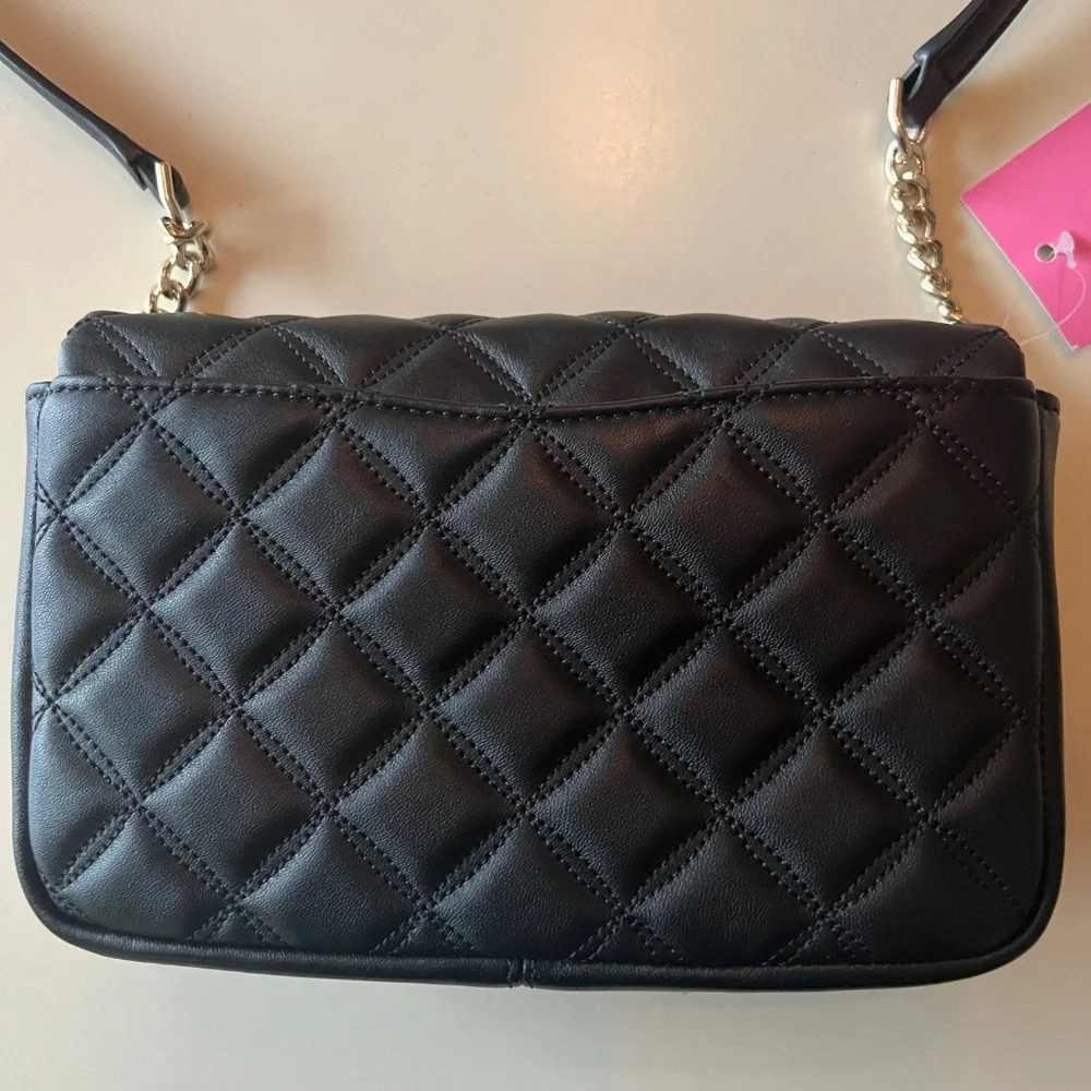 KATE SPADE Black Flap Small Leather Crossbody Black Quilted Bag - Picture 2 of 8